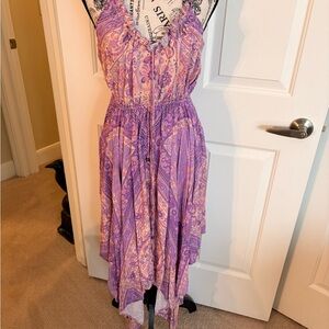 Spell Lavender Paisley Asymmetrical Handkerchief Hem Dress XS EC